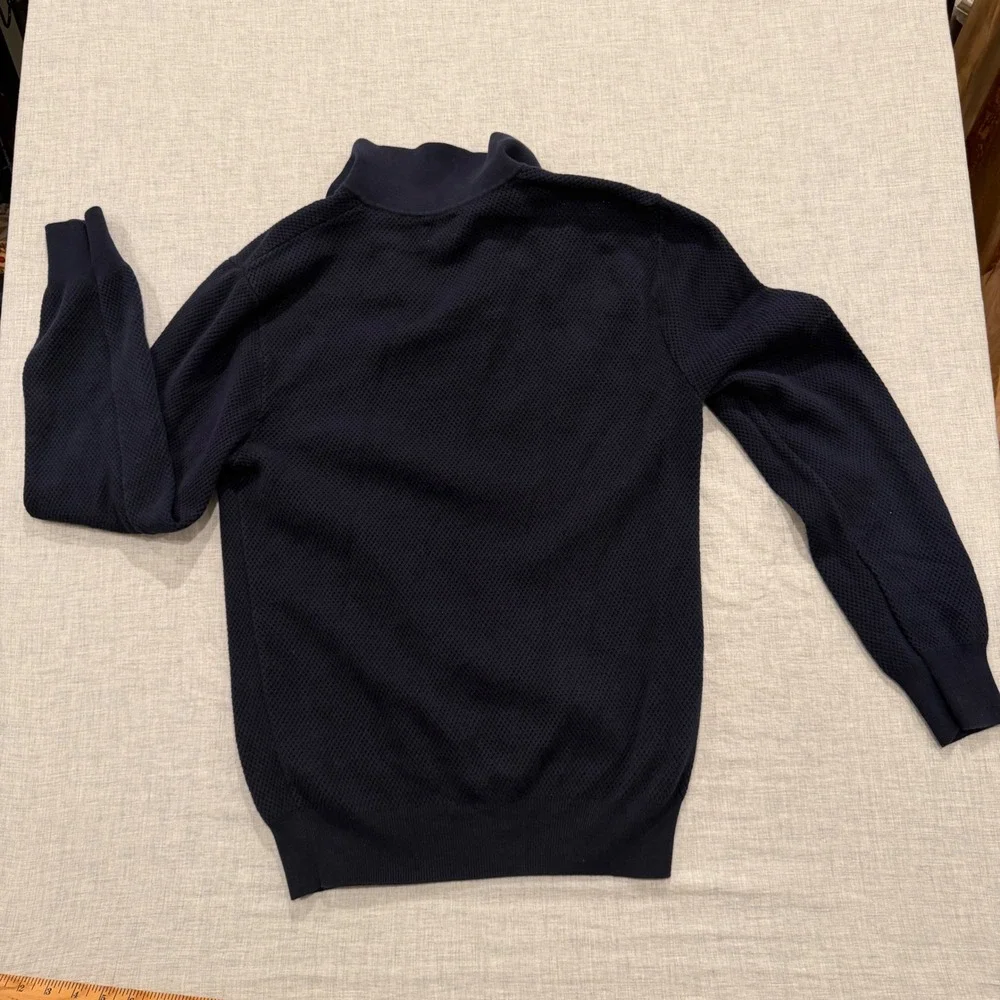 J.Crew Mens Navy Blue Textured Knit Johnny Collar 100% Cotton Polo Sweater Small